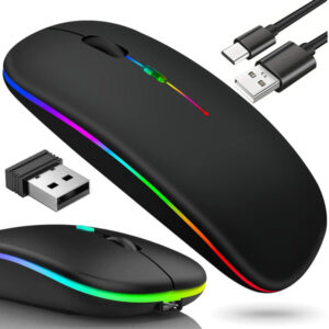 Trådlös Mus Bluetooth & 2.4 GHz Optisk RGB Uppladdningsbar Slim Svart