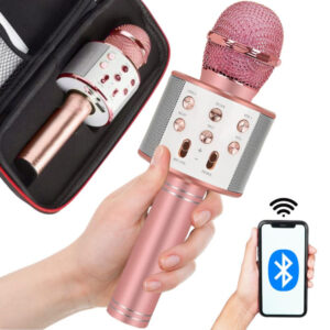Trådlös Bluetooth Karaoke-mikrofon med Högtalare och Fodral Rosa