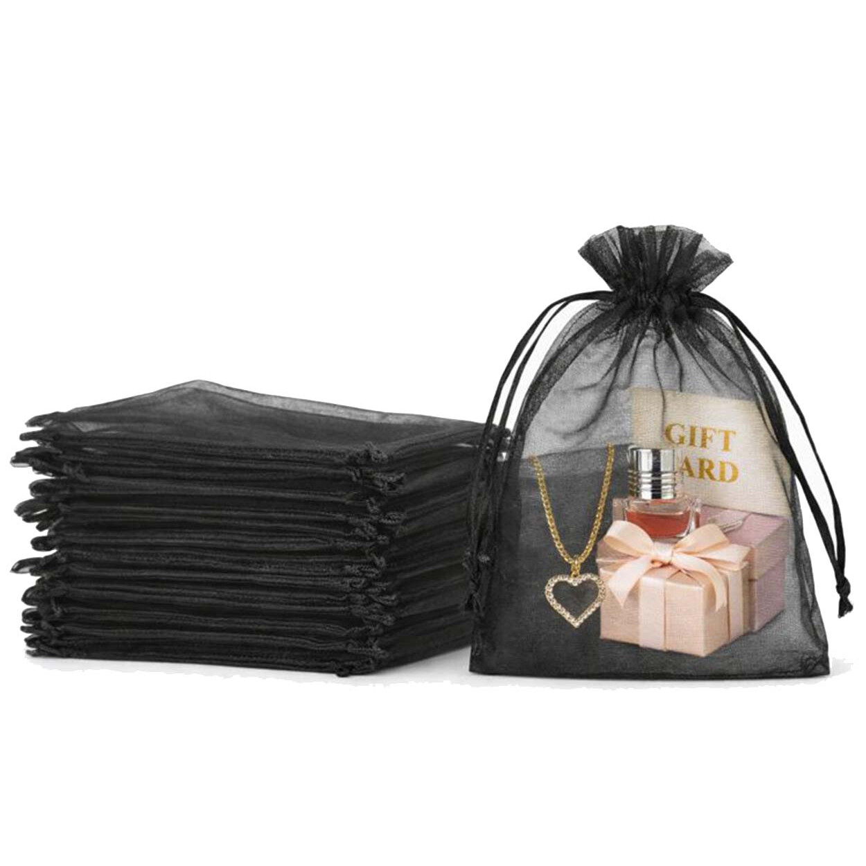 100-Pack Organzapåsar 10x15cm Svart