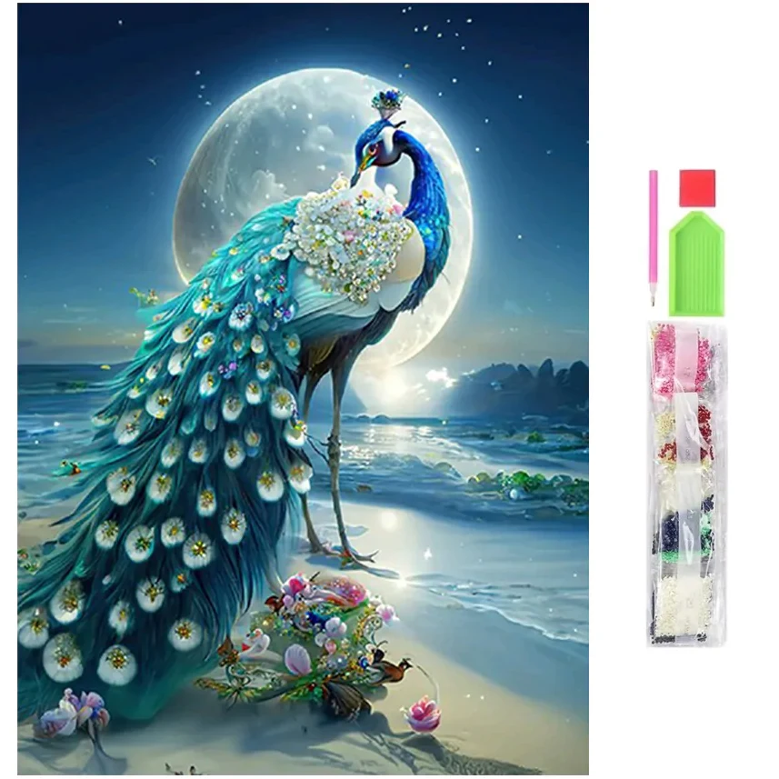 Diamantmålning 5D 30x40 cm – Påfågel – Komplett Diamond Painting Kit