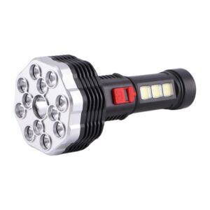 Taktisk Ficklampa Uppladdningsbar – 9 LED + COB – USB – IP64 – Flera Ljuslägen