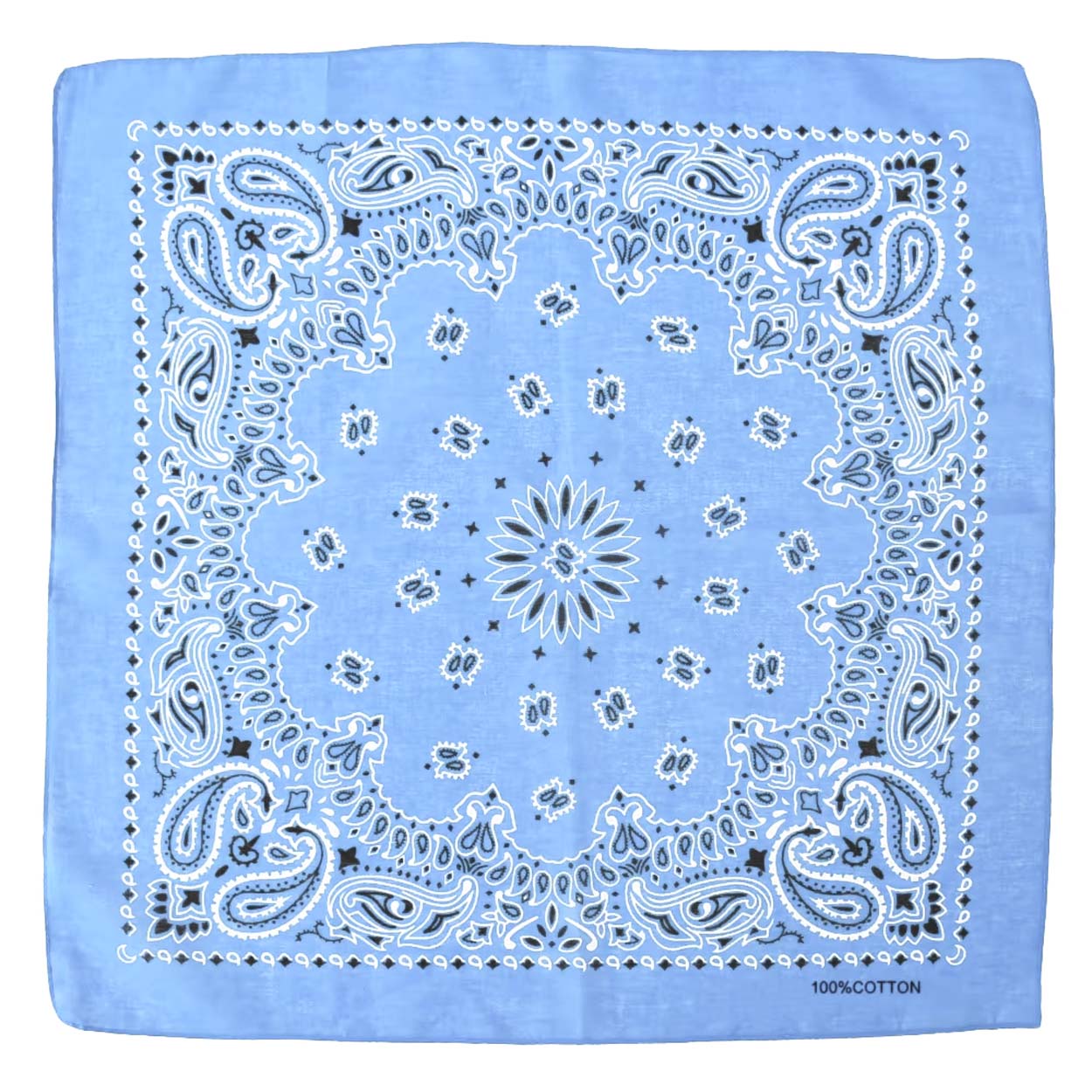 Dubbelsidig bandana i 100% bomull – paisleymönster 55x55 cm, ljusblå