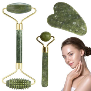 Äkta Jade Guasha Roller Set 3 Redskap Natursten