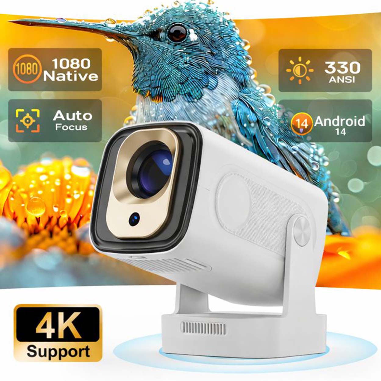 2026 hy310 full hd 1080p smart projektor, android 14, autofokus, 4k-stöd & airmouse - bild 2