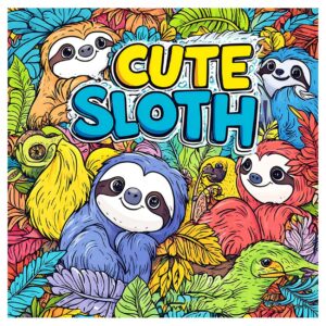 Målarbok 24 sidor 20x20 cm – Cute Sloth Söta Sengångare