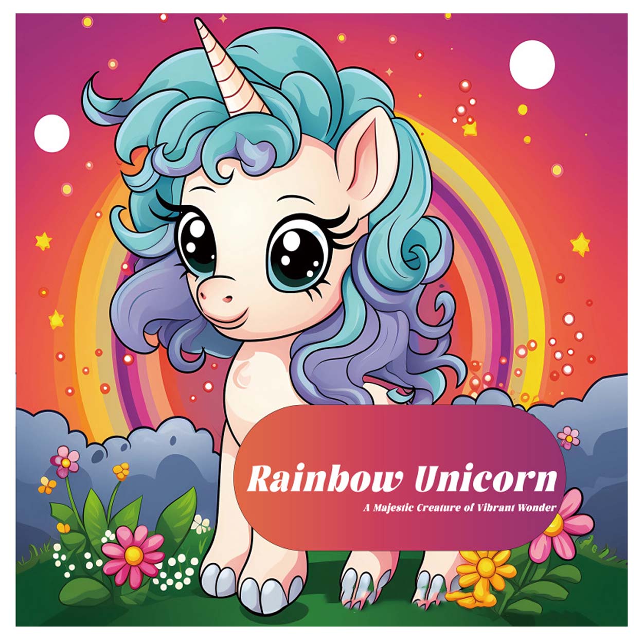Målarbok 24 sidor 20x20 cm – Rainbow Unicorn med enhörningsmotiv