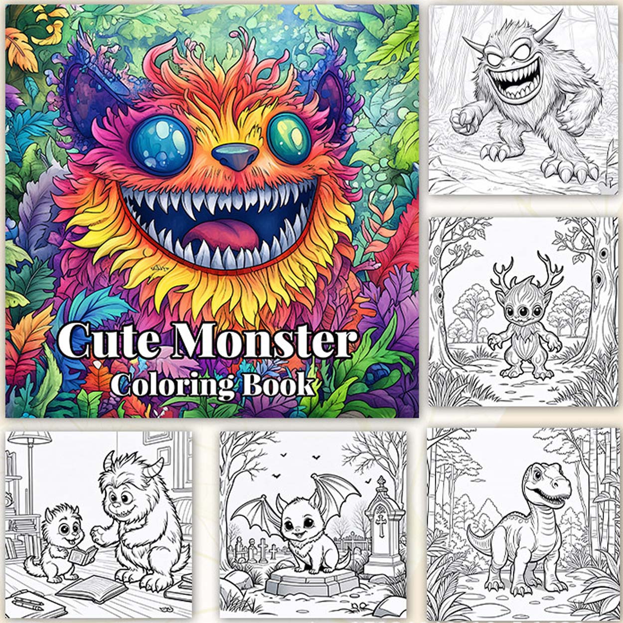 Målarbok för barn 24 sidor 20x20 cm – cute monsters coloring book med söta monster - bild 3