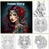 Målarbok för vuxna 24 sidor 20x20 cm – tattoo story med tatueringsmotiv