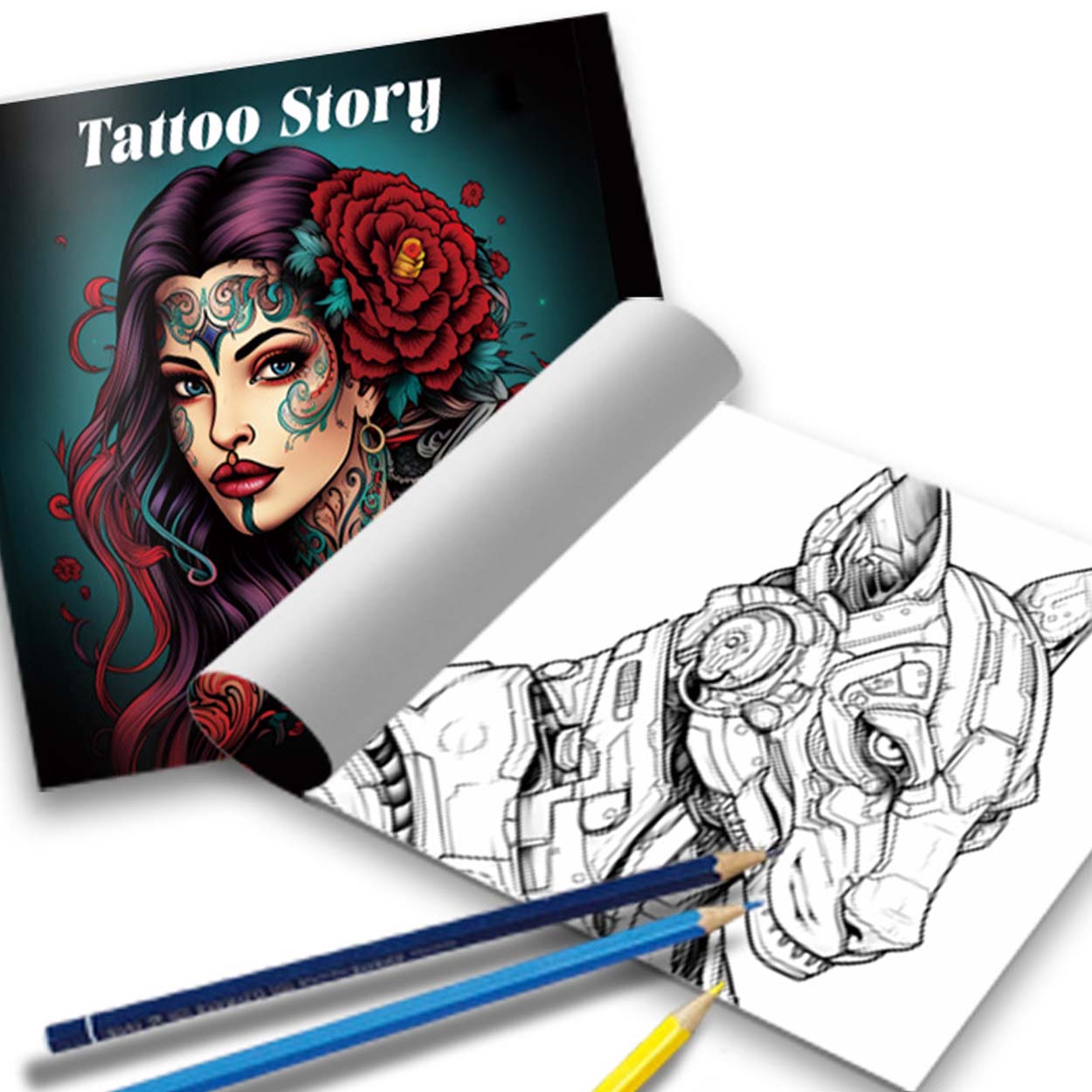 Målarbok för vuxna 24 sidor 20x20 cm – tattoo story med tatueringsmotiv - bild 5
