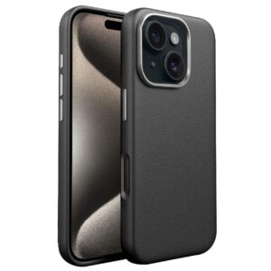 Tunt TPU-skal med läderfinish till iPhone 15 – Svart