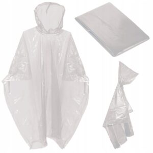 Regnponcho Large med Huva – Vattentät Regnkappa i Fickformat Unisex Genomskinlig