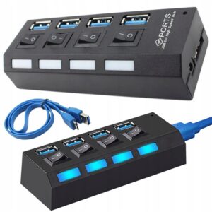 USB Hub 4-Port USB 3.0 – USB Splitter med On/Off-knappar
