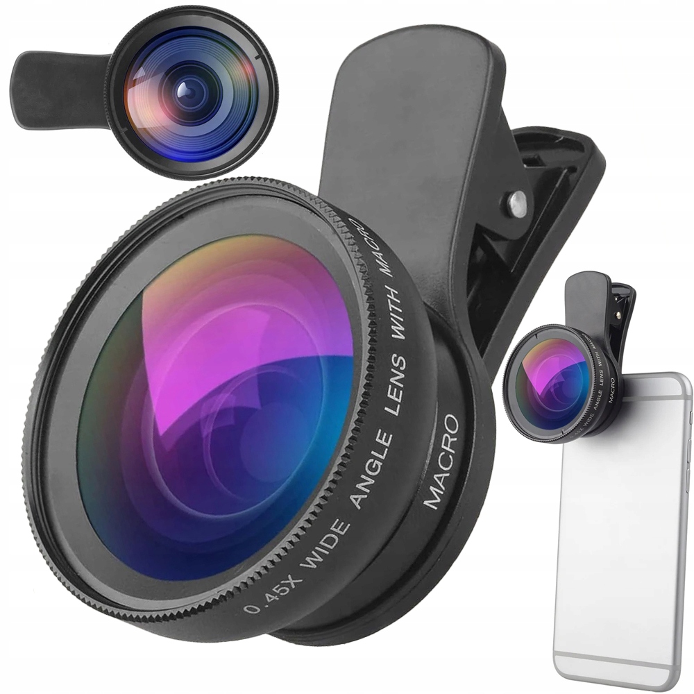 Mobilkameraobjektiv 2-i-1 – vidvinkel 0. 45× & makro 12. 5× clip-on för smartphone
