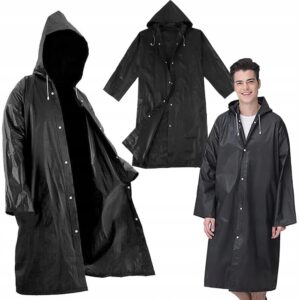 Regnponcho med Huva – Vattentät Regnjacka i Fickformat Unisex Svart