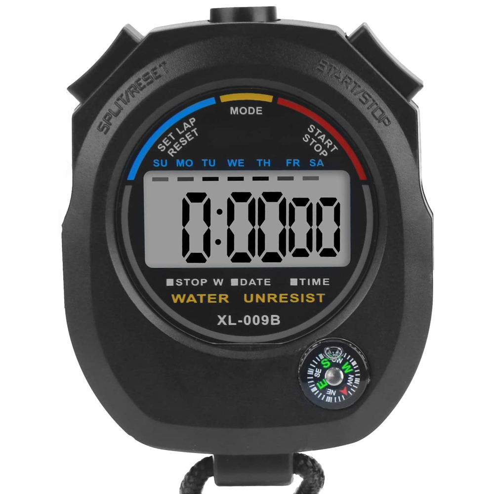 Stoppur digitalt med kompass – timer & kronograf 1/100s med snodd