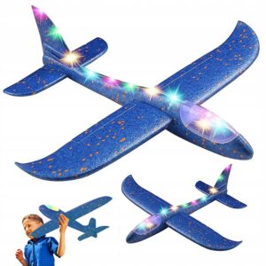 Stort LED Flygplan i Skumplast 47 cm – Glidflygplan med LED-ljus Blå
