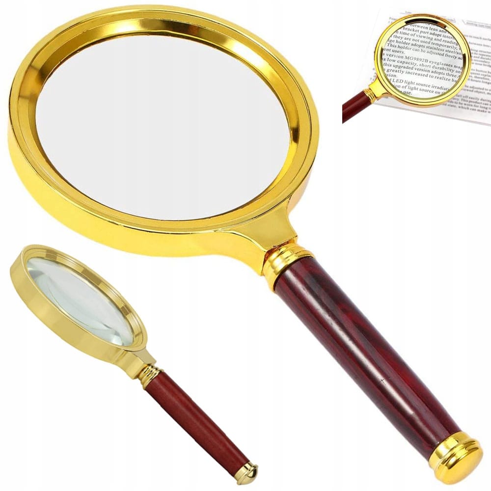 Förstoringsglas 80 mm – klassiskt läsglas med handtag (guld)