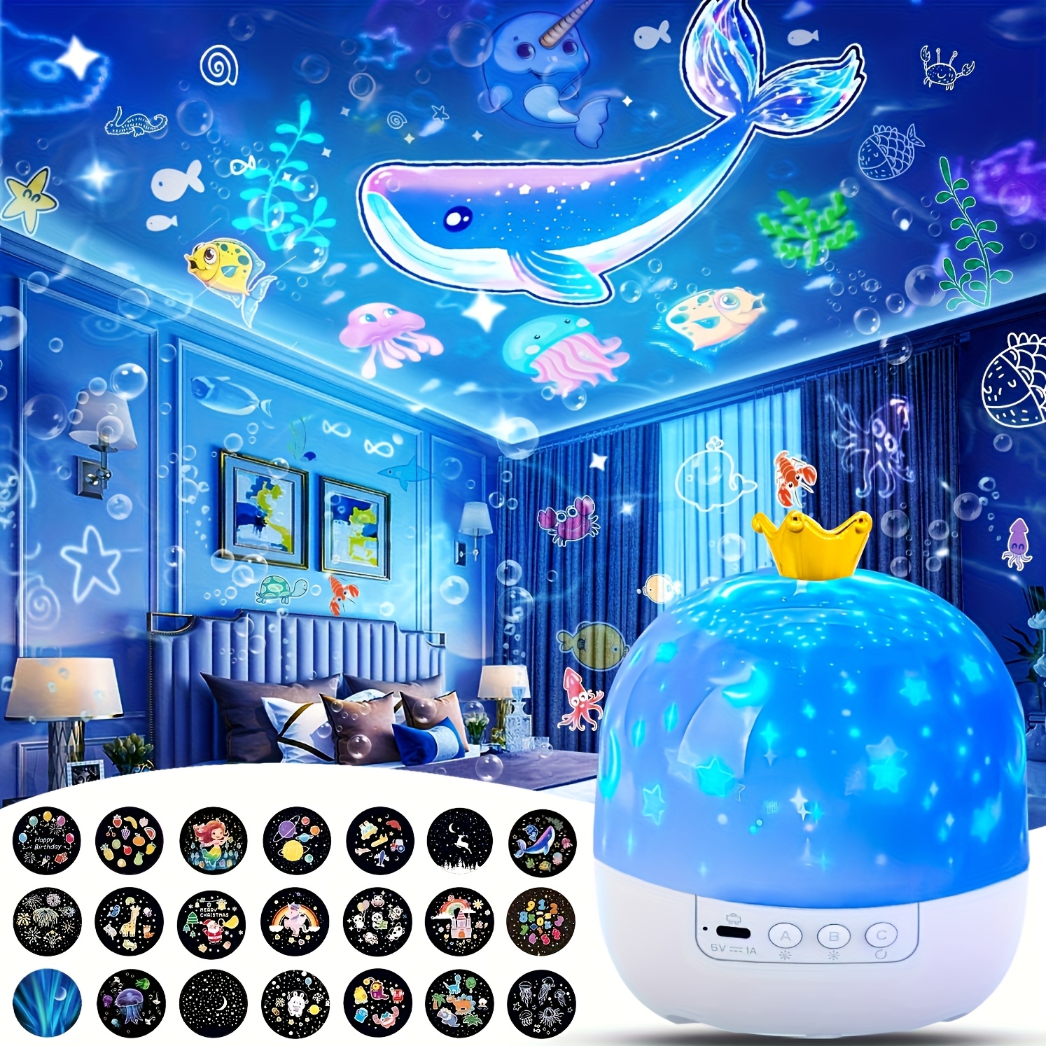Stjärnprojektor led nattlampa – projektor för barn med 21 bilder & 360° rotation