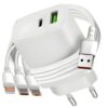 20W Snabbladdare USB & USB-C + 3-i-1 Kabel – PD & QC3.0 Väggladdare för iPhone & Android