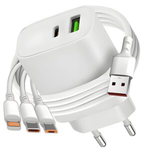 20W Snabbladdare USB & USB-C + 3-i-1 Kabel – PD & QC3.0 Väggladdare för iPhone & Android
