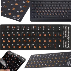 Tangentbordsstickers QWERTY + Kyrilliska – Laptop & PC 11 × 13 mm Svart