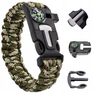 Parcordarmband 5-i-1 Camouflage – Kompass, Tändstål, Visselpipa, Survival
