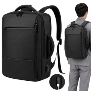 Rymlig Kabinväska Ryggsäck med USB-port – Svart Laptopryggsäck för Resa