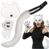 Katt / Räv Maskeradset 4-Delar – Mask, Svans & Tassar Vit