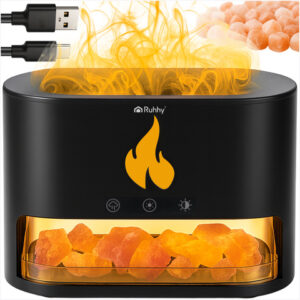 Aromadiffuser & Luftfuktare med Saltstenar – 250 ml LED Fireplace Effekt med Timer