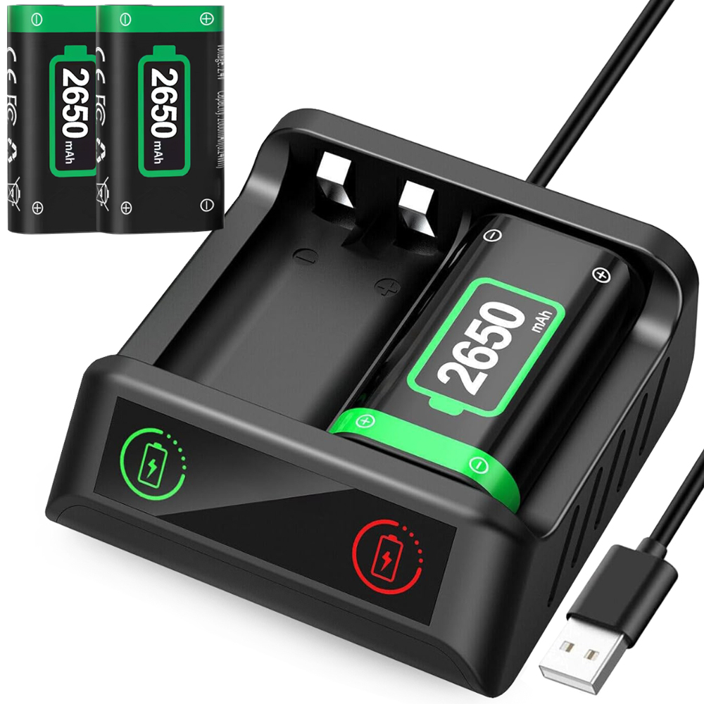Uppladdningsbara batterier för xbox kontroll – 2x 2650mah med laddare usb-c