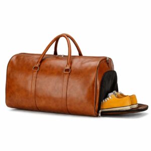 Rymlig Weekendbag med Skofack för Herr, 35L, Vattentålig PU-läder Gymväska, Ljusbrun