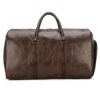 Rymlig weekendbag med skofack för herr, 35l, vattentålig pu-läder gymväska, mörkbrun