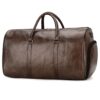 Rymlig weekendbag med skofack för herr, 35l, vattentålig pu-läder gymväska, mörkbrun