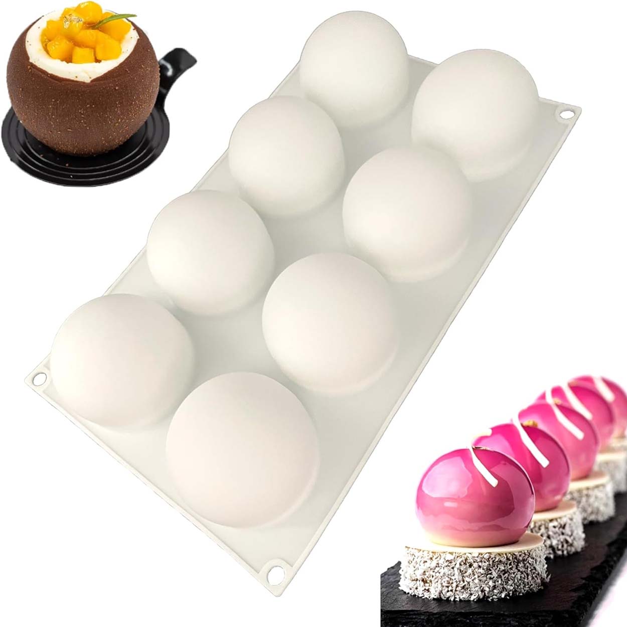 Silikonform bollar 6 cm – 8 hål | för mousse, choklad & dessert