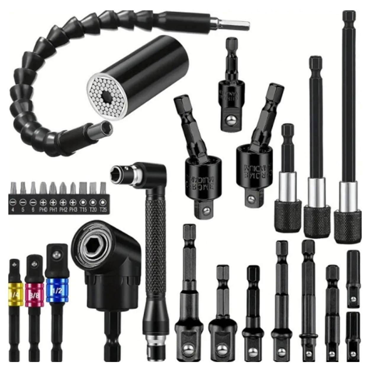 31-delars bits- & adapterset – magnetiska skruvbits med flexförlängning