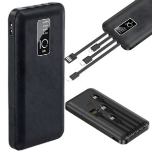 Powerbank 10 000 mAh med Inbyggda Kablar – USB-C, Lightning & Micro USB (LED-display)