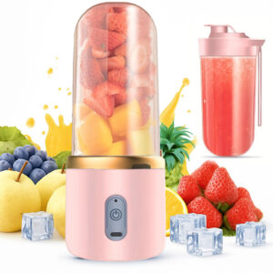 Portabel blender med 6 blad och 2 x 400 ml koppar – uppladdningsbar smoothieblender med USB