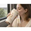 Termosmugg 530 ml med sugrör och handtag – isolerad mugg i rostfritt stål för varm och kall dryck, beige