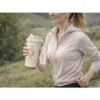 Termosmugg 530 ml med sugrör och handtag – isolerad mugg i rostfritt stål för varm och kall dryck, beige