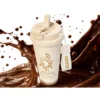 Termosmugg 530 ml med sugrör och handtag – isolerad mugg i rostfritt stål för varm och kall dryck, beige