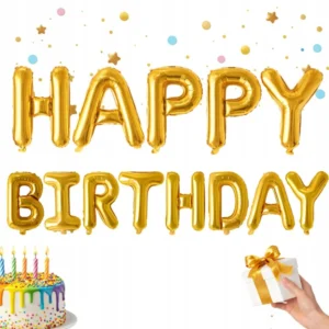 Happy Birthday Ballong Girlang Guld – Foliebokstäver 13 Delar Dekoration