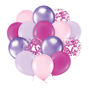 Ballonger Lila Rosa Fuchsia med Konfetti 12 tum – 15-pack