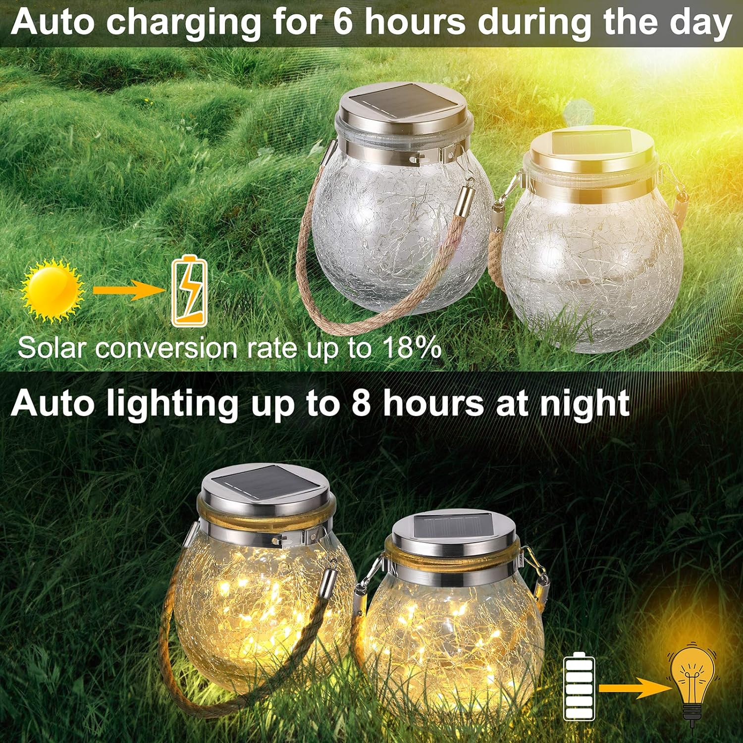 Solcellslykta i glas 4-pack – hängande led lampor med varmvitt ljus - bild 2