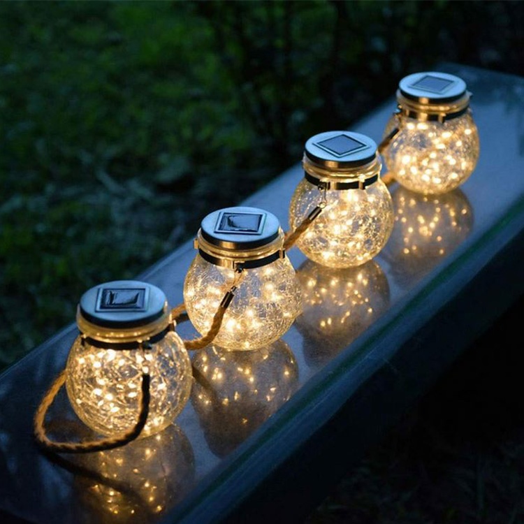 Solcellslykta i glas 4-pack – hängande led lampor med varmvitt ljus - bild 5