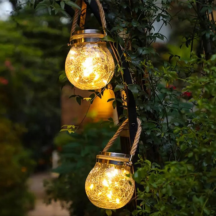 Solcellslykta i glas 4-pack – hängande led lampor med varmvitt ljus - bild 7