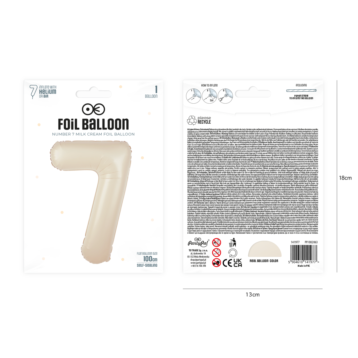 Folieballong siffra 7 kräm beige 100 cm - bild 2