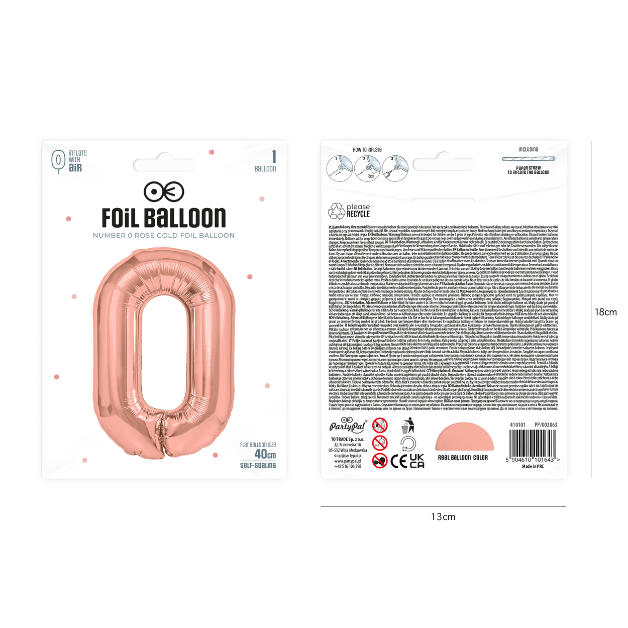 Folieballong siffra 0 roséguld 40 cm - bild 2