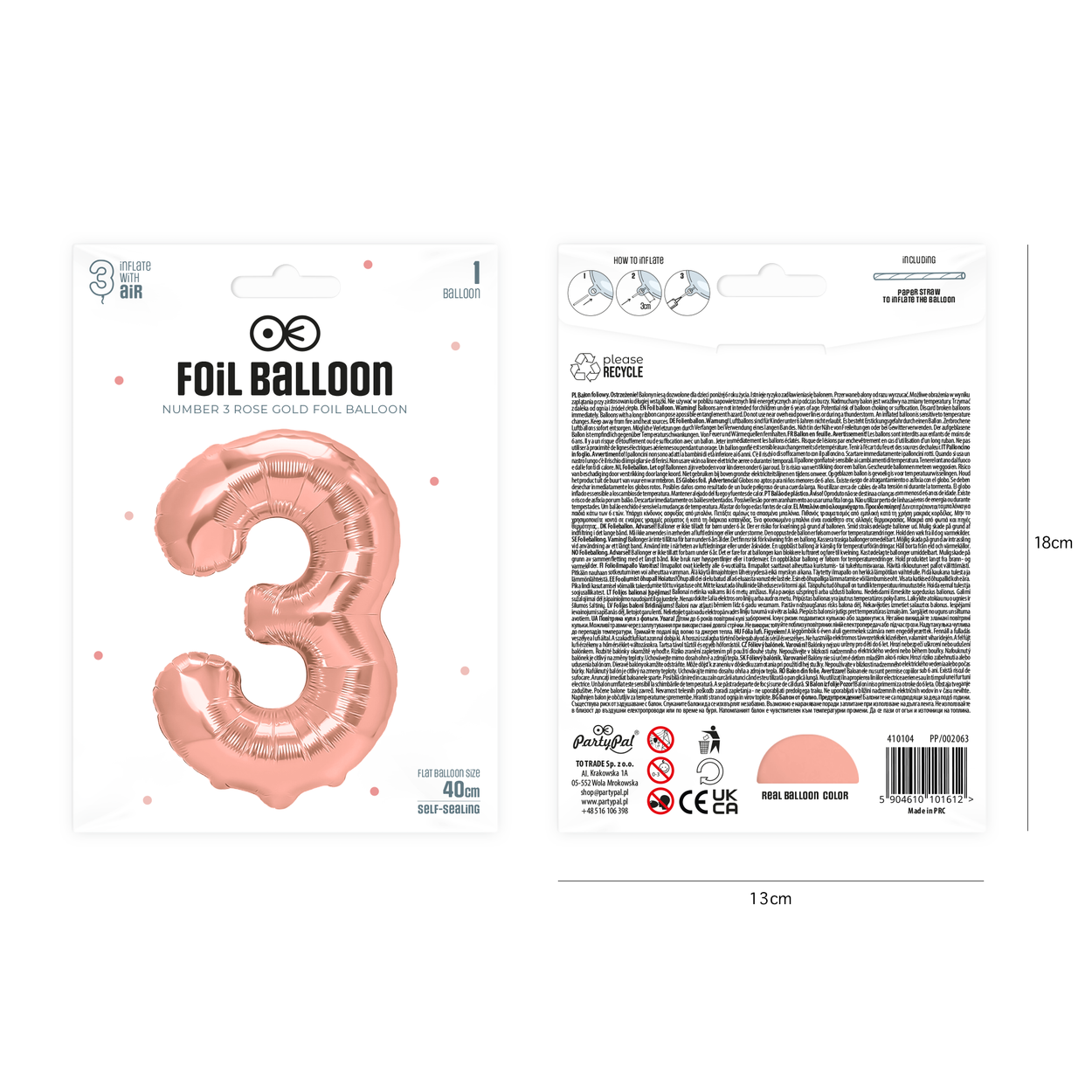 Folieballong siffra 3 roséguld 40 cm - bild 2