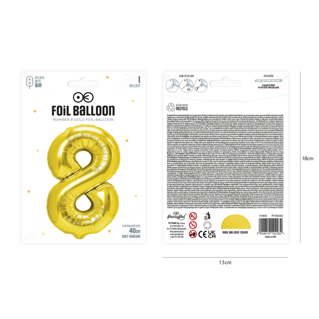 Folieballong siffra 8 guld 40 cm - bild 2