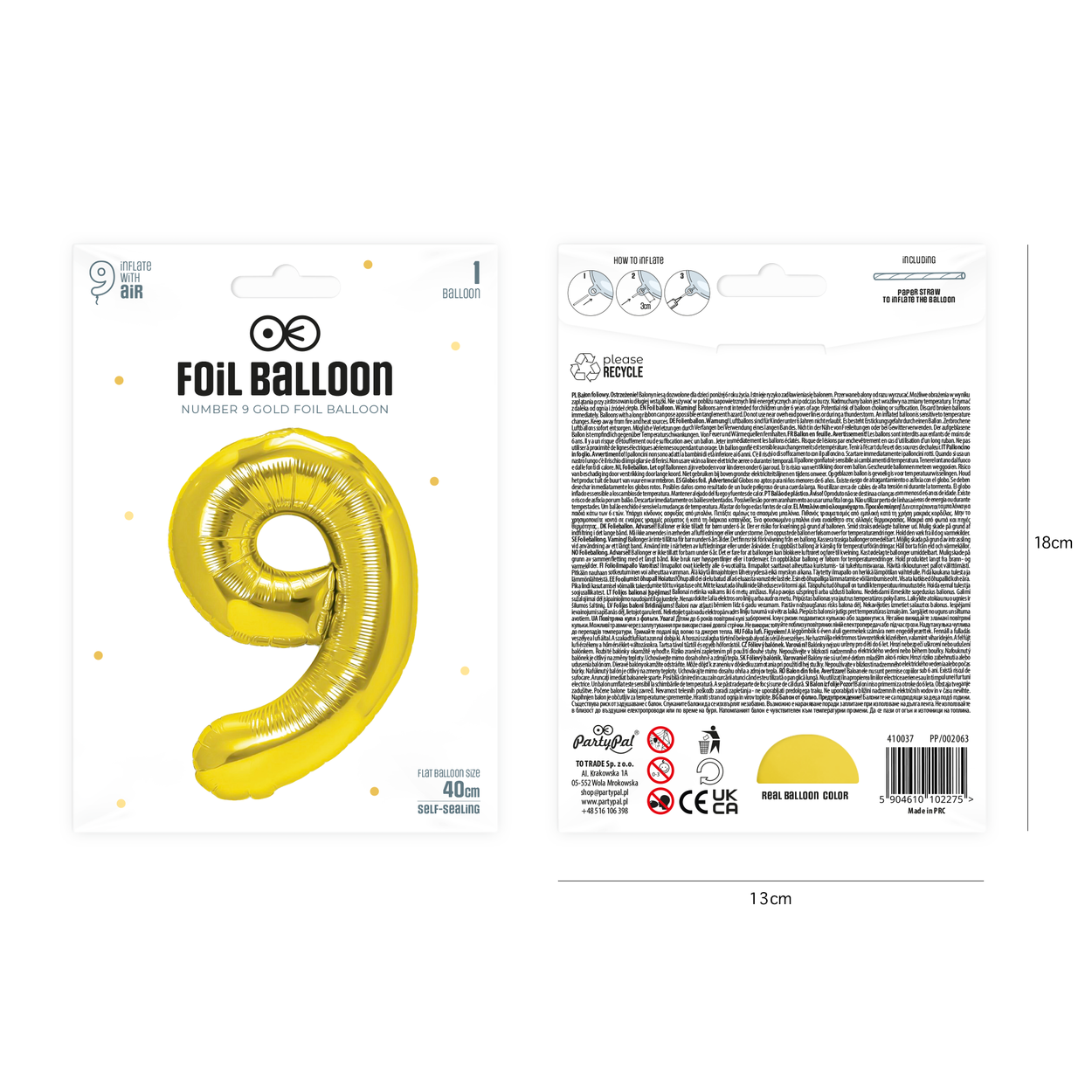 Folieballong siffra 9 guld 40 cm - bild 2